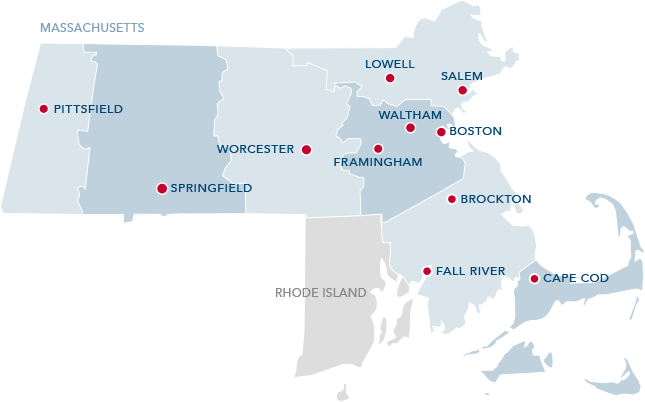 US Map of Massachusetts and Rhode Island